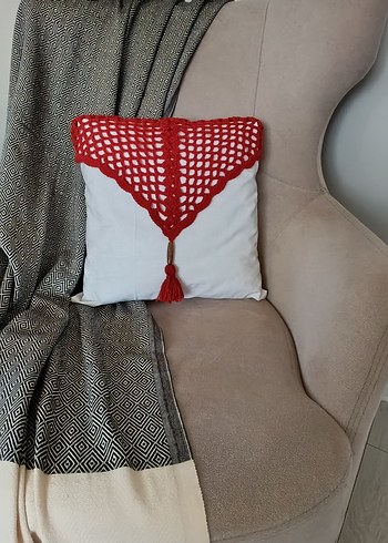 Kiremit Rengi Bohem Tığ İşi Dekoratif kırlent kılıfı - Görsel 2