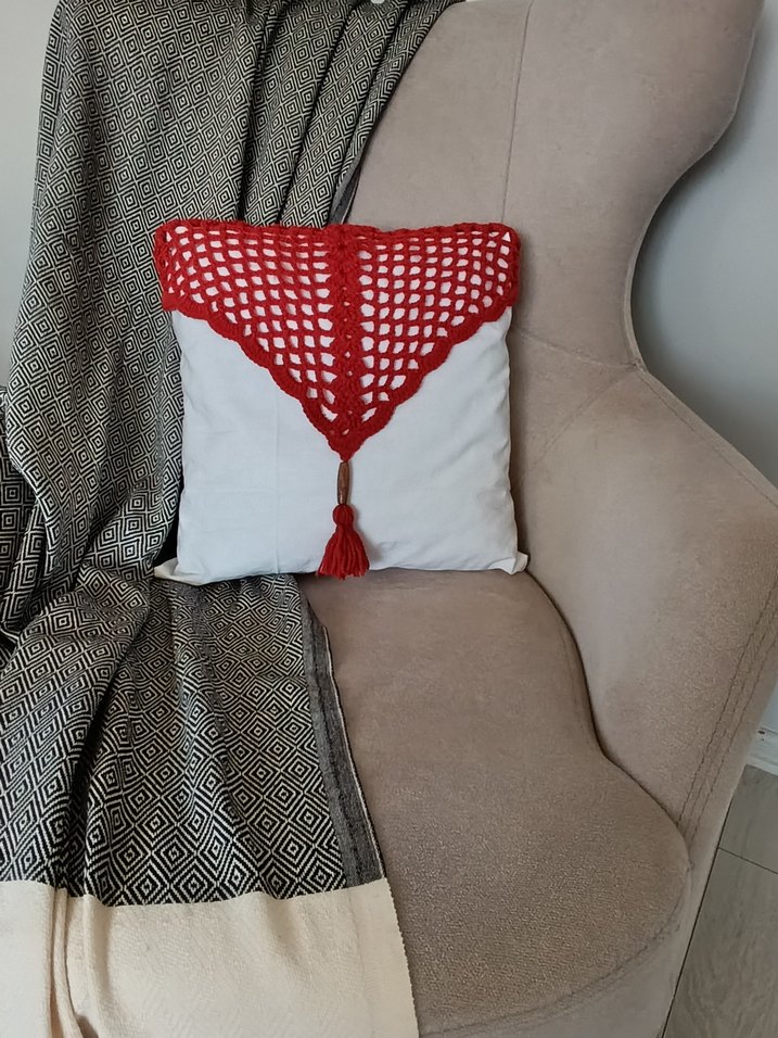 Kiremit Rengi Bohem Tığ İşi Dekoratif kırlent kılıfı - Görsel 2