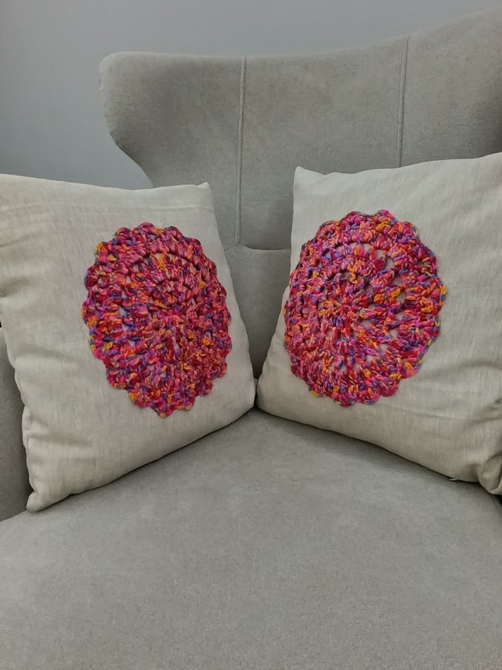 Tığ işi Mandela Desen 2 li Takım Kırlent Kılıfı - Görsel 2