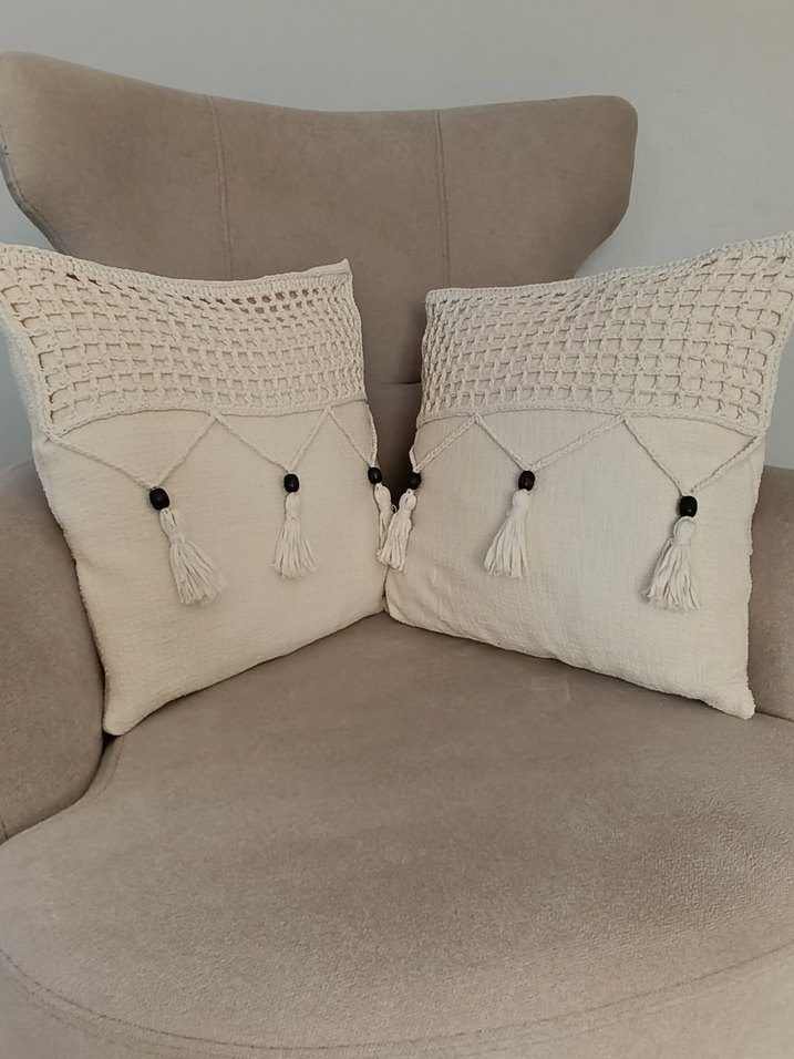 Bohem Tığ İşii Dekoratif Kırlent Kılıfı 2 li Takım - Görsel 2