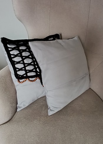 Tığ İşi Gri-Siyah Dekoratif Kırlent Kılıfı - Görsel 4