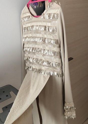 Uzun Kollu Bej Püllu Tunik takım - Görsel 4