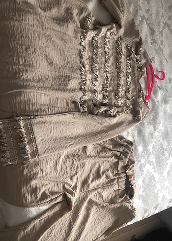 Uzun Kollu Bej Püllu Tunik takım - Görsel 2