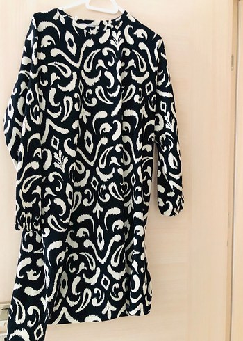 Desenli Siyah Uzun Triko Elbise - Görsel 3