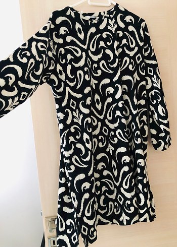 Desenli Siyah Uzun Triko Elbise - Görsel 2