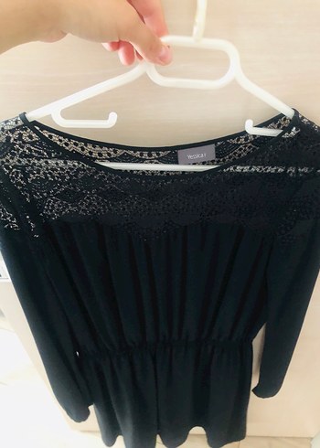 Dantel Detaylı Siyah Midi Elbise - Görsel 3