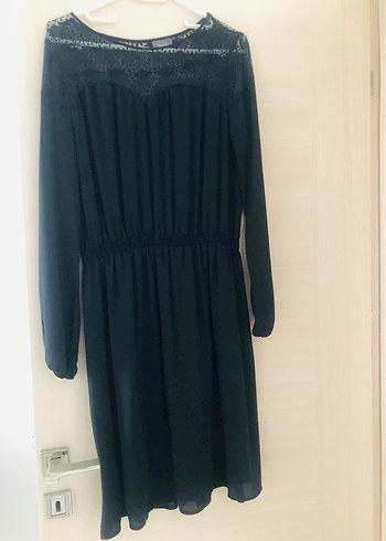 Dantel Detaylı Siyah Midi Elbise - Görsel 6