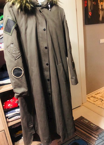 Düğmeli Uzun Gri/haki Kaban - Görsel 2