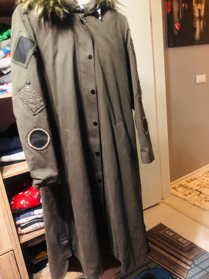 Düğmeli Uzun Gri/haki Kaban - Görsel 2