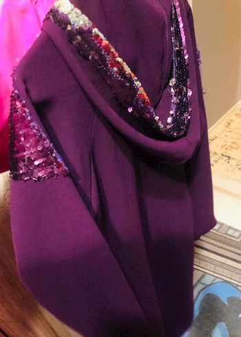 Mor Uzun Kapüşonlu Kadın Kaban - Görsel 4