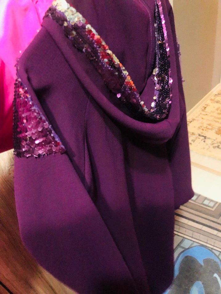 Mor Uzun Kapüşonlu Kadın Kaban - Görsel 4