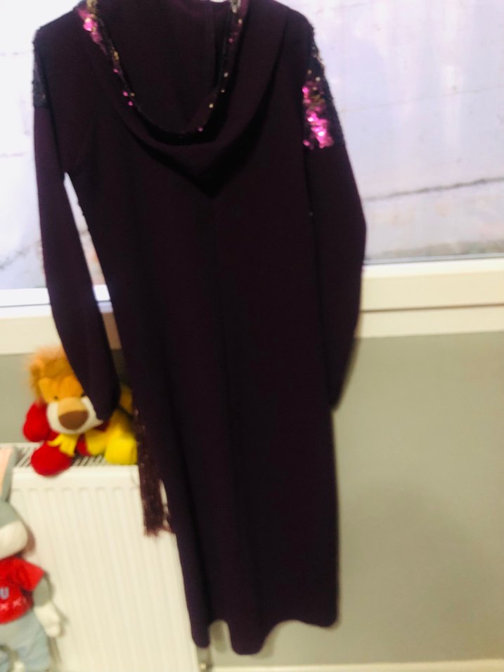 Mor Uzun Kapüşonlu Kadın Kaban - Görsel 3