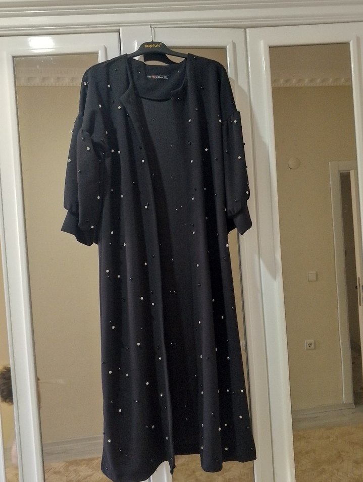 taş işleme Detaylı Siyah Uzun Kadin hırka - Görsel 4