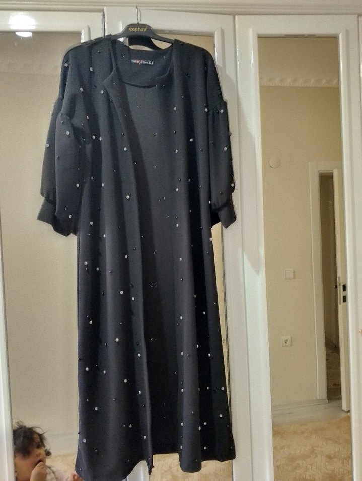 taş işleme Detaylı Siyah Uzun Kadin hırka - Görsel 5