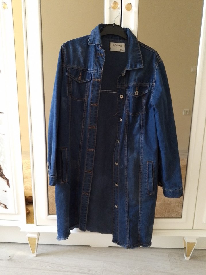 Düğmeli Mavi Kadın Denim Ceket - Görsel 3