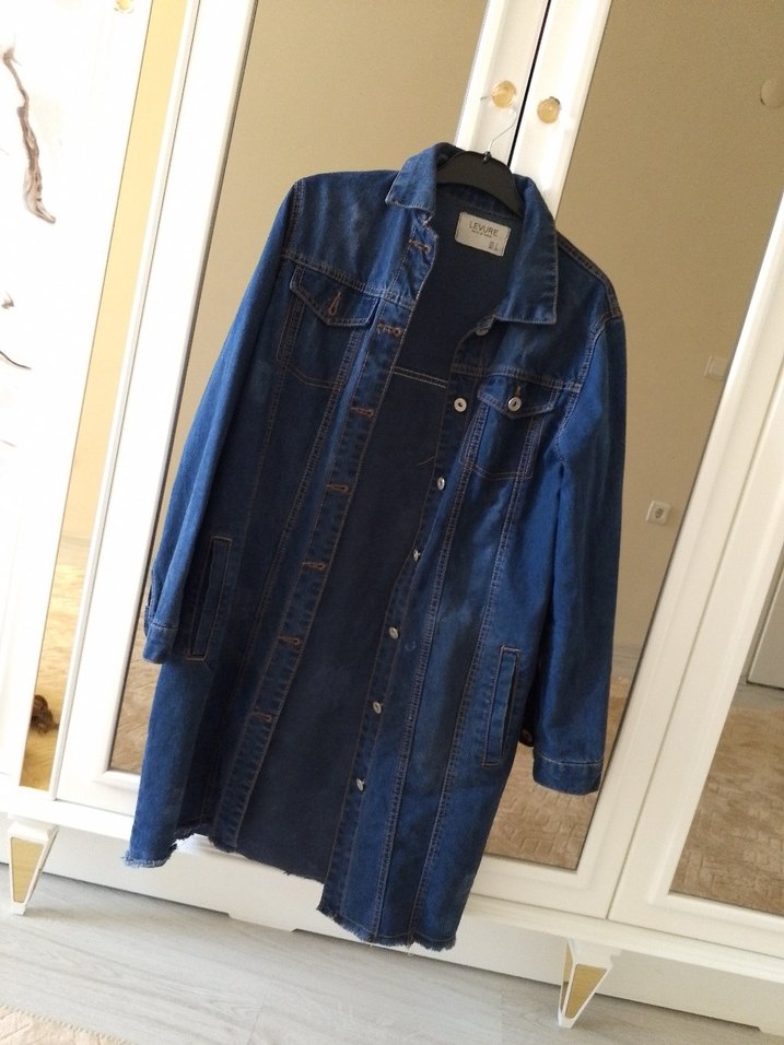 Düğmeli Mavi Kadın Denim Ceket - Görsel 4