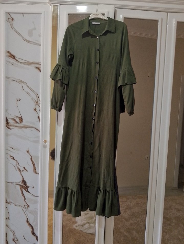 Düğmeli Salaş Kadın gömlek Elbise - Görsel 2