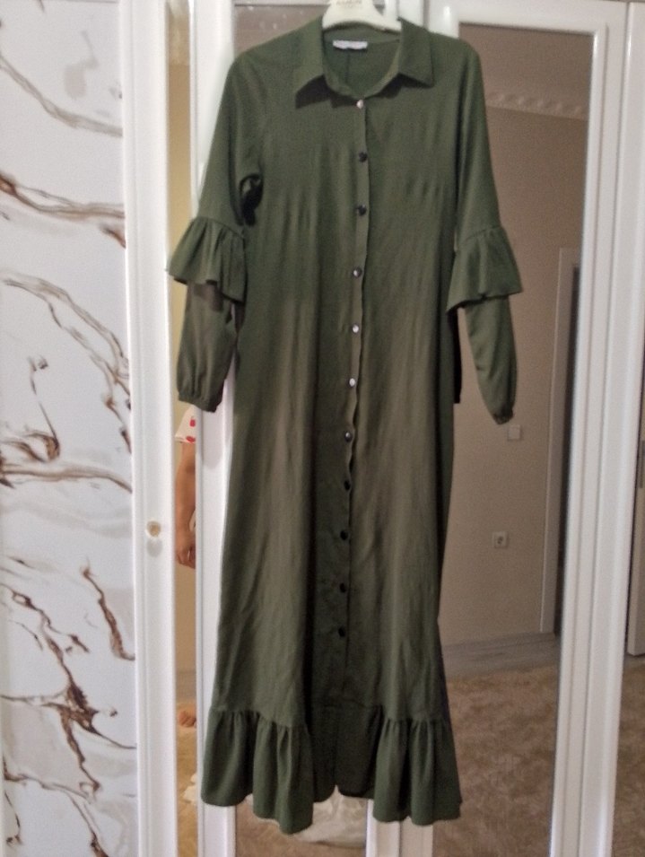 Düğmeli Salaş Kadın gömlek Elbise - Görsel 4