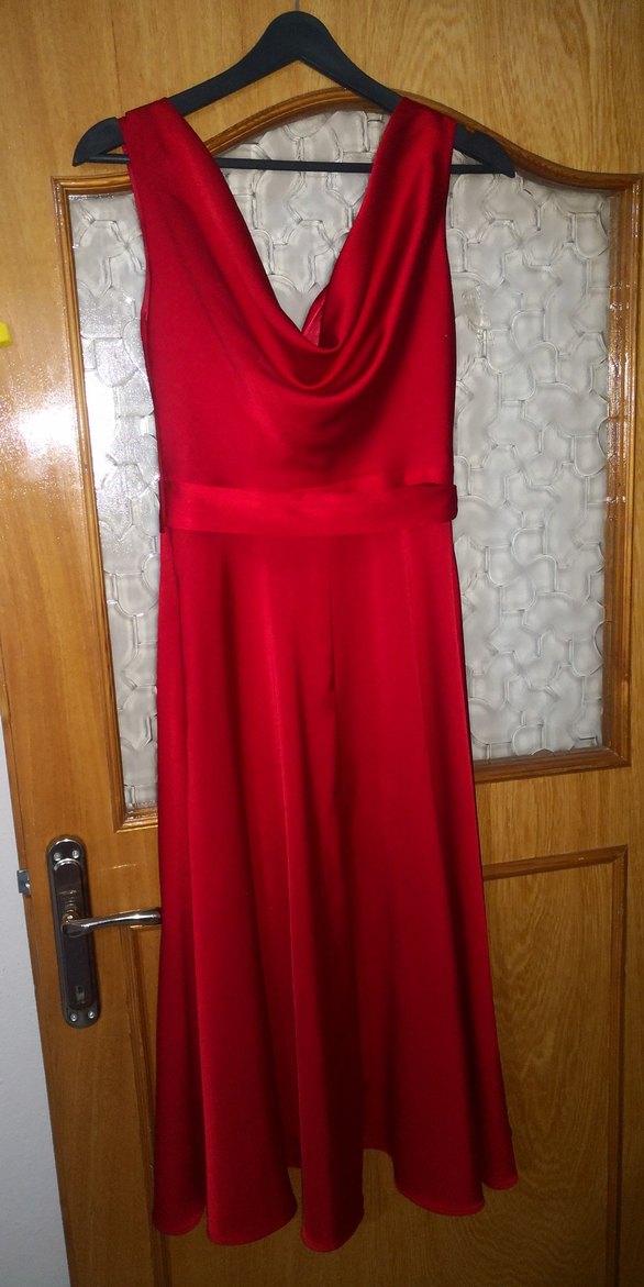 Kırmızı Drapeli V Yaka Uzun Abiye Elbise - Görsel 2