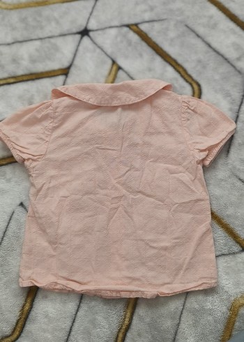 9-12 Ay Beden Düğmeli Nakışlı Kız Çocuk Pembe Gömlek