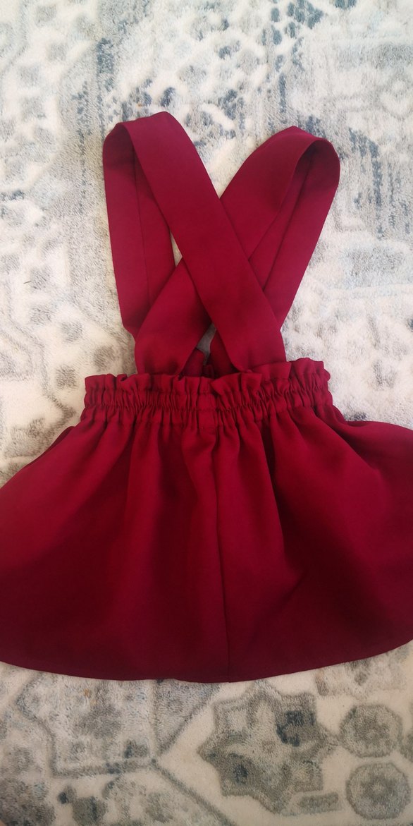 Bordo Kız Çocuk Fırfırlı Askılı Elbise - Görsel 2