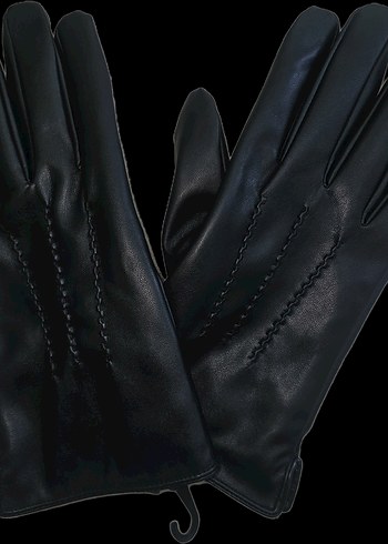 Dikiş Detaylı Siyah Deri Kadın Eldiven - Görsel 2