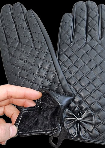 Ekose Detaylı Siyah Deri Biker Eldiven - Görsel 5