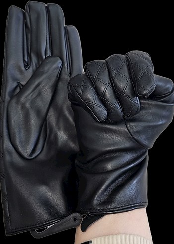 Ekose Detaylı Siyah Deri Biker Eldiven - Görsel 8