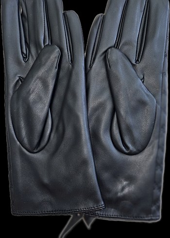 Ekose Detaylı Siyah Deri Biker Eldiven - Görsel 7