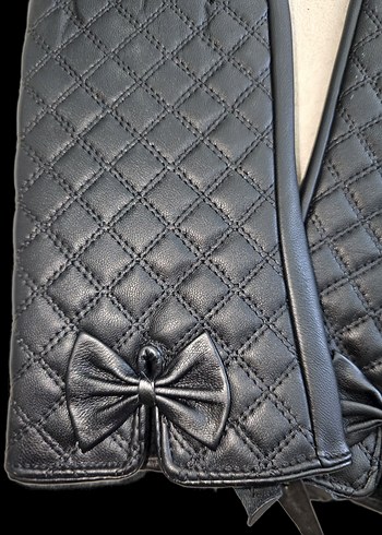 Ekose Detaylı Siyah Deri Biker Eldiven - Görsel 6