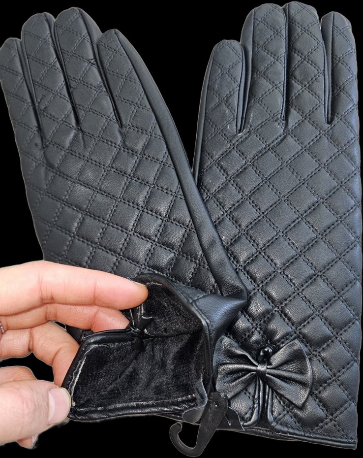 Ekose Detaylı Siyah Deri Biker Eldiven - Görsel 5