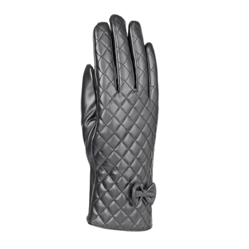 Ekose Detaylı Siyah Deri Biker Eldiven - Görsel 3