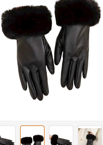 Kürklü Siyah Deri Kadın Eldiven - Görsel 4