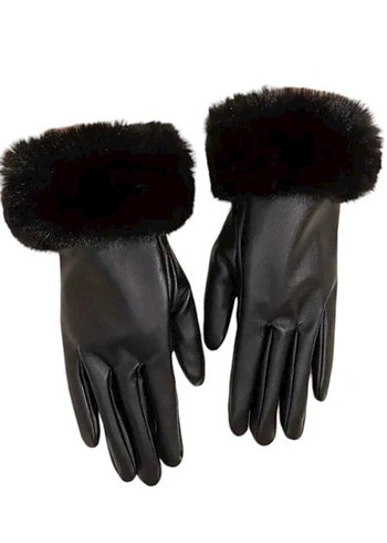 Kürklü Siyah Deri Kadın Eldiven - Görsel 7