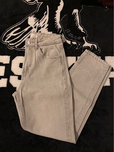 bershka gri mom jean