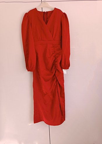 Kırmızı Drapeli Uzun Kadın Elbise - Görsel 2