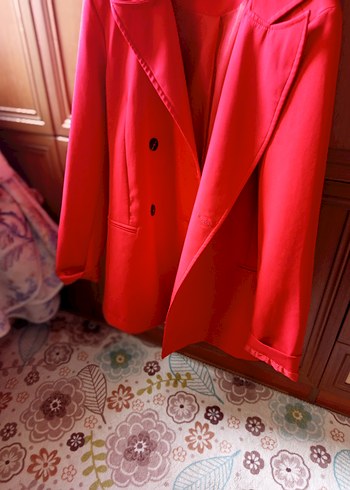 Düğmeli Kırmızı Kadın Blazer Ceket - Görsel 2