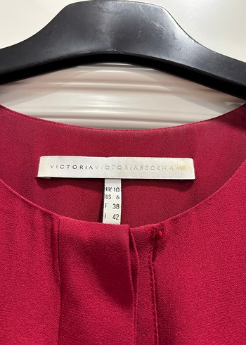 Victoria Beckham Bordo Siyah Pilili Midi Elbise