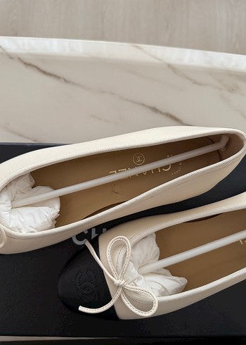 Beyaz Siyah chanel Klasik Kadın ithal Babet - Görsel 4