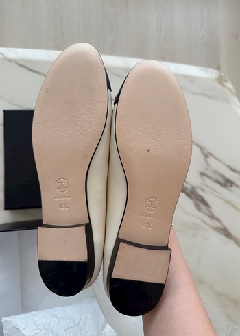 Beyaz Siyah chanel Klasik Kadın ithal Babet - Görsel 3