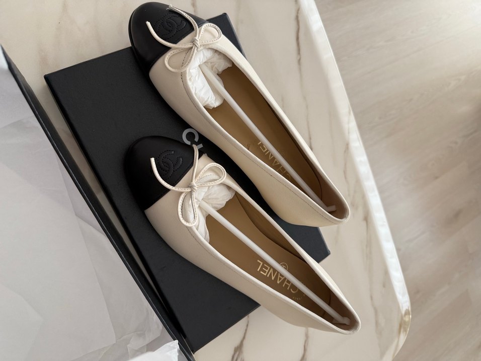 Beyaz Siyah chanel Klasik Kadın ithal Babet - Görsel 5