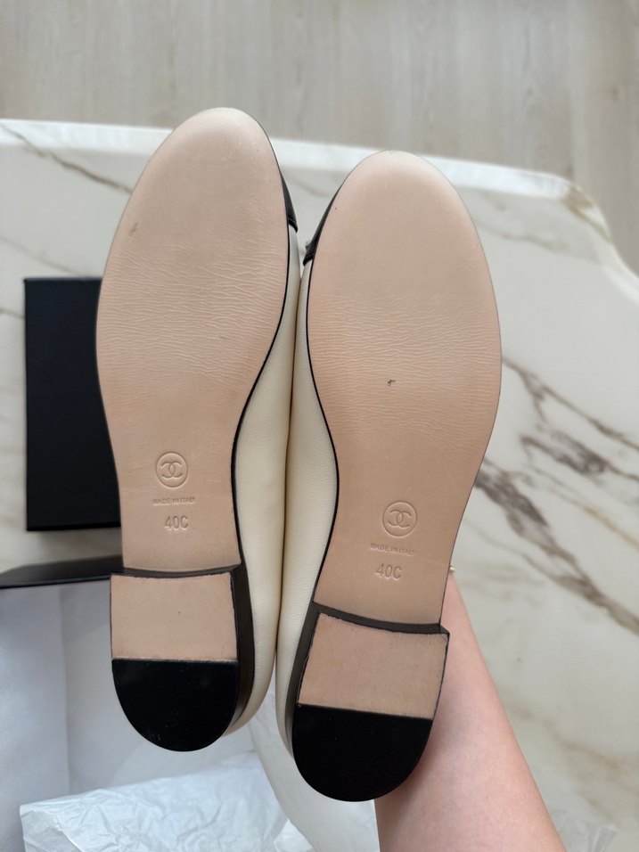 Beyaz Siyah chanel Klasik Kadın ithal Babet - Görsel 3