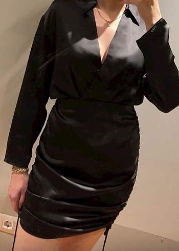 Siyah saten zara elbise s bedeb - Görsel 3