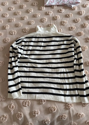 Çizgili, V Yaka, Uzun Kollu Kadın Kazak - Görsel 4