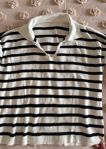 Çizgili, V Yaka, Uzun Kollu Kadın Kazak - Görsel 3