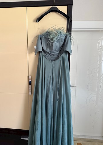 Tüylü Straplez Uzun Bohem Abiye Elbise - Görsel 3