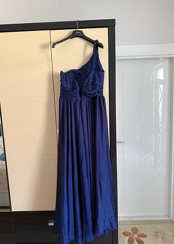 Lacivert Drapeli Uzun Abiye Elbise tek omuz - Görsel 5