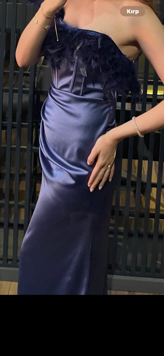 Parlak Lacivert Drapeli Uzun Abiye Elbise - Görsel 2