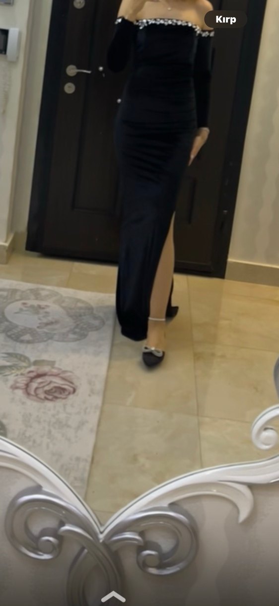 Kadife uuzn kollu taşlı abiye - Görsel 2