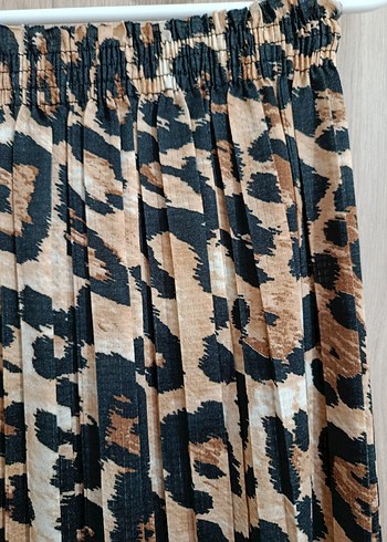 Kahverengi Leopar Desenli Kadın Uzun Pilili Etek - Görsel 3